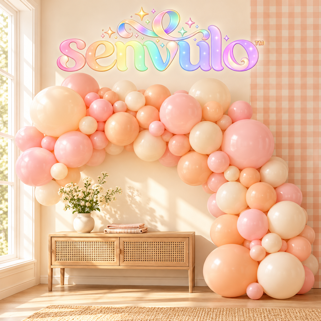 senvulo™ Peach Social Balloon Garland Kit, 100 Latex Balloons with Decorating Strip, Blush Peach & Cream Birthday and Bridal Shower Decorations