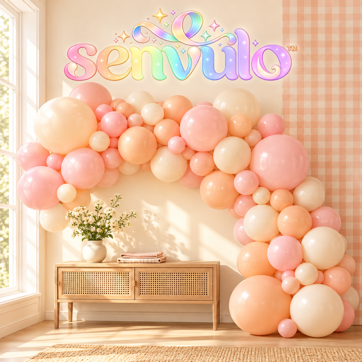 senvulo™ Peach Social Balloon Garland Kit, 100 Latex Balloons with Decorating Strip, Blush Peach & Cream Birthday and Bridal Shower Decorations