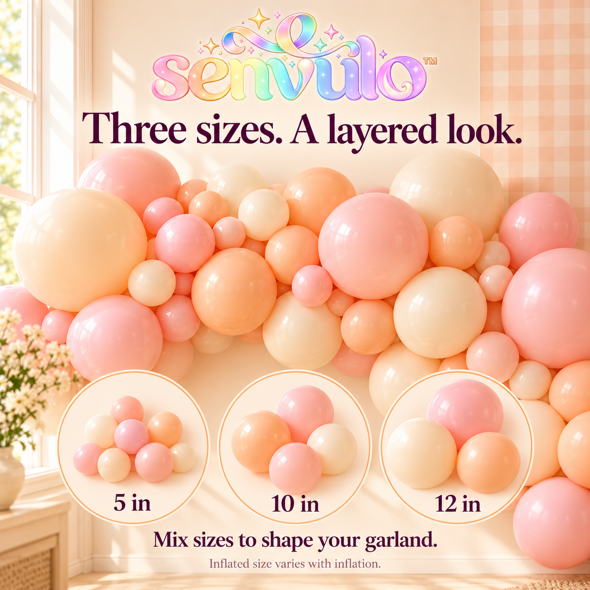 senvulo™ Peach Social Balloon Garland Kit, 100 Latex Balloons with Decorating Strip, Blush Peach & Cream Birthday and Bridal Shower Decorations