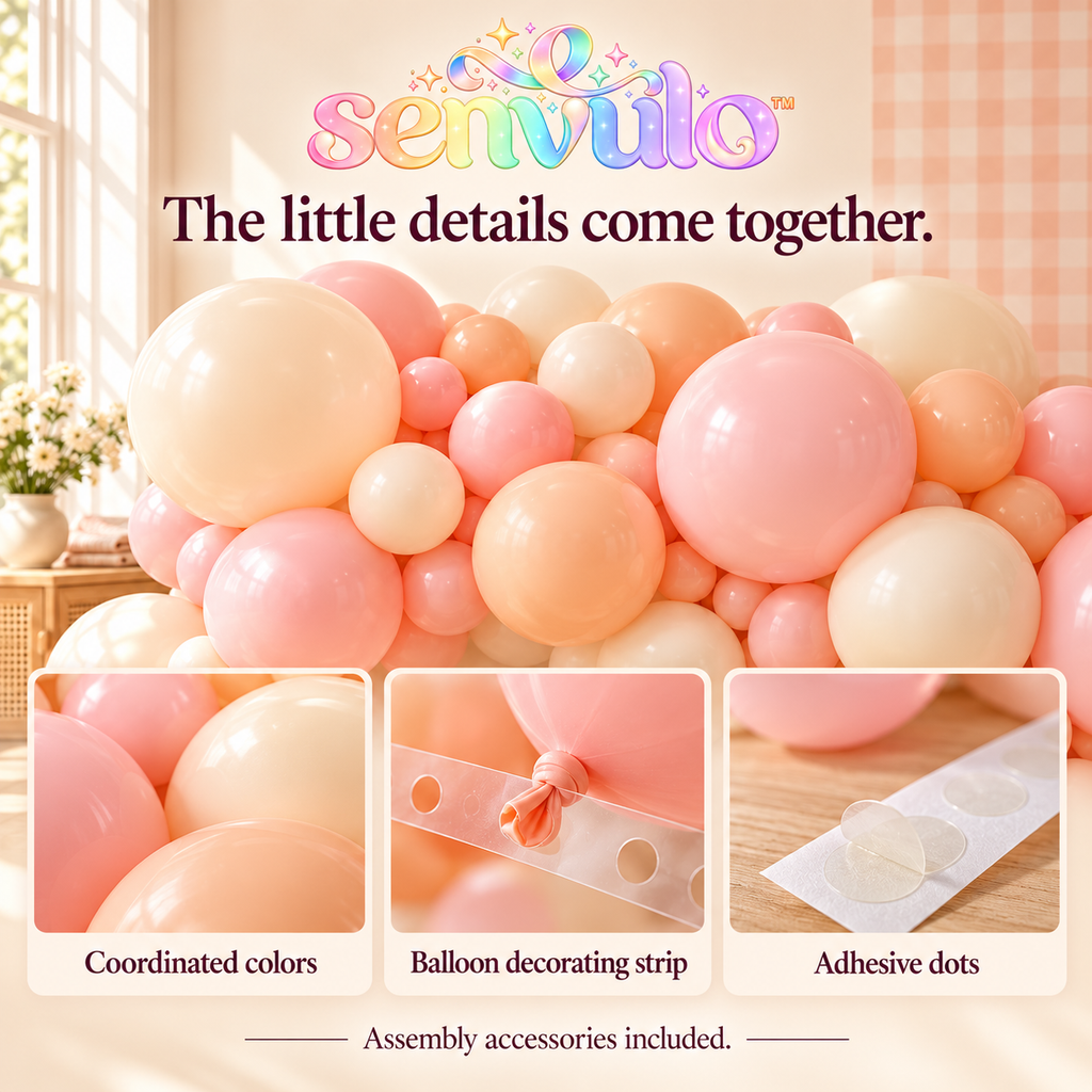 senvulo™ Peach Social Balloon Garland Kit, 100 Latex Balloons with Decorating Strip, Blush Peach & Cream Birthday and Bridal Shower Decorations