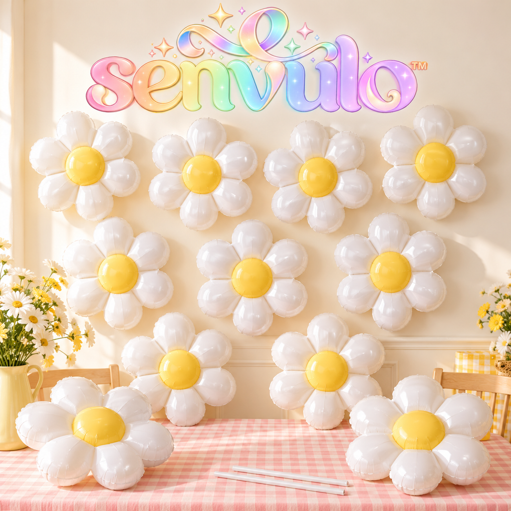 senvulo™ Daisy Pop Flower Balloon Kit, 12 Daisy-Shaped Foil Balloons, 18-Inch Air-Filled Spring Birthday and Baby Shower Decorations