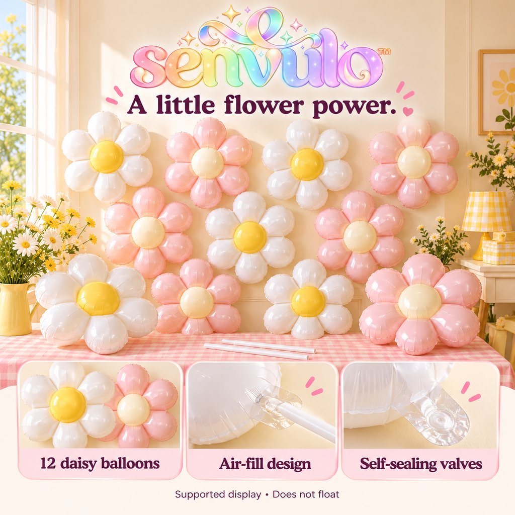 senvulo™ Daisy Pop Flower Balloon Kit, 12 Daisy-Shaped Foil Balloons, 18-Inch Air-Filled Spring Birthday and Baby Shower Decorations