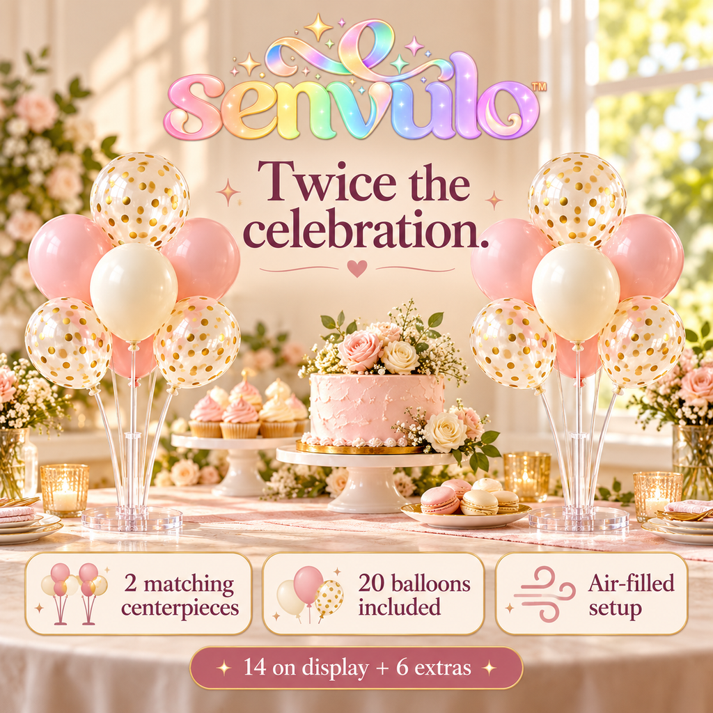 senvulo™ Tabletop Confetti Balloon Centerpiece Kit, 2 Clear Balloon Stands with 20 Latex Balloons, Birthday and Graduation Table Decorations