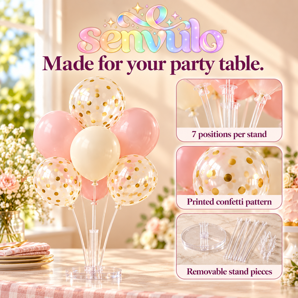 senvulo™ Tabletop Confetti Balloon Centerpiece Kit, 2 Clear Balloon Stands with 20 Latex Balloons, Birthday and Graduation Table Decorations