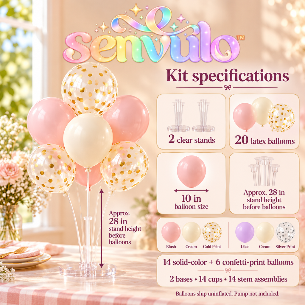 senvulo™ Tabletop Confetti Balloon Centerpiece Kit, 2 Clear Balloon Stands with 20 Latex Balloons, Birthday and Graduation Table Decorations
