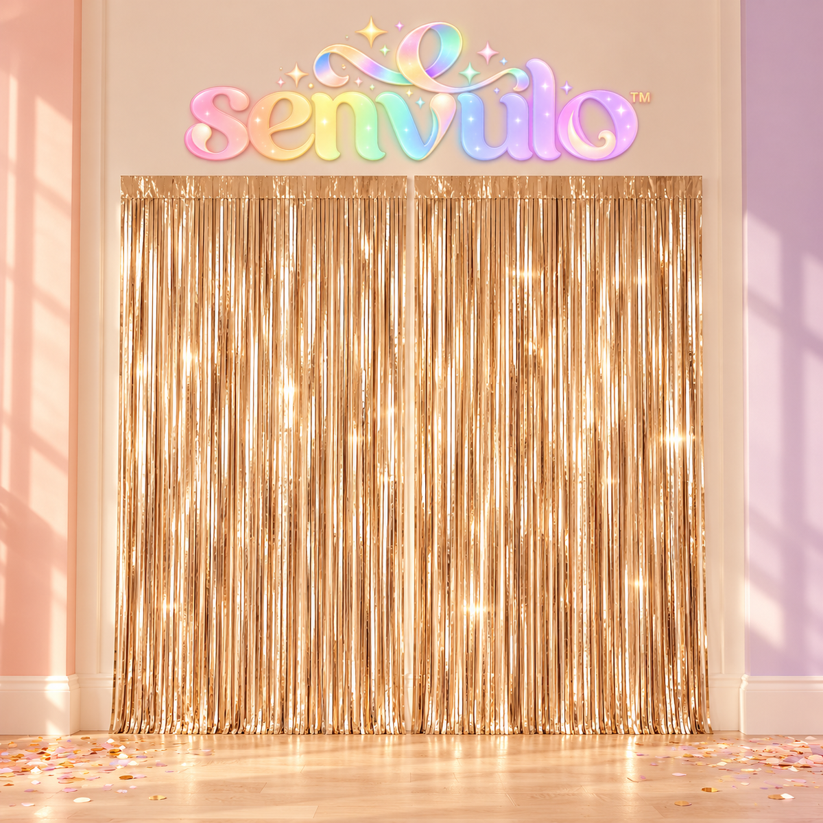 senvulo™ Ribbon Falls Foil Fringe Backdrop Curtains, 2-Pack 3 ft. x 8 ft., Metallic Photo Booth and Birthday Party Wall Decorations