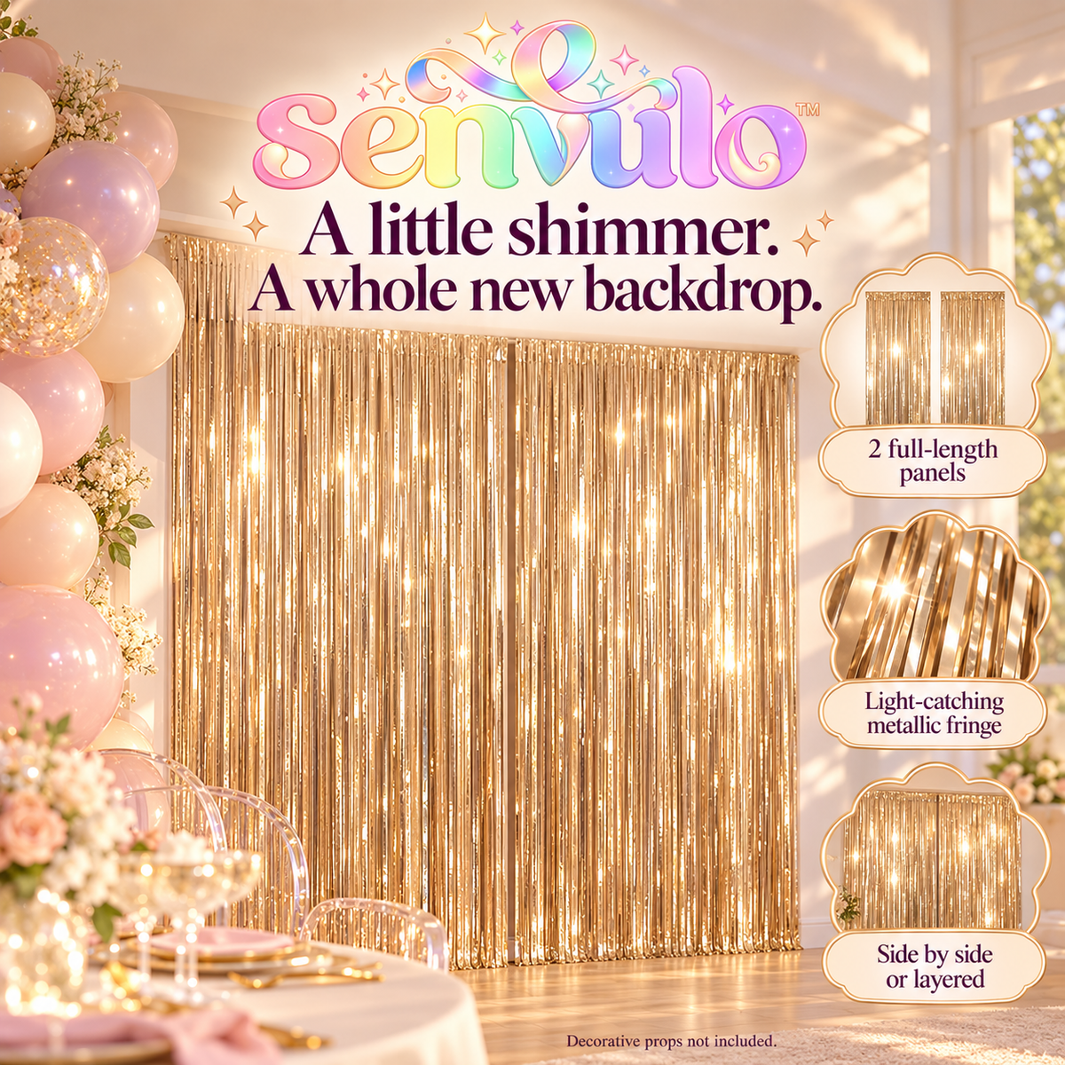 senvulo™ Ribbon Falls Foil Fringe Backdrop Curtains, 2-Pack 3 ft. x 8 ft., Metallic Photo Booth and Birthday Party Wall Decorations