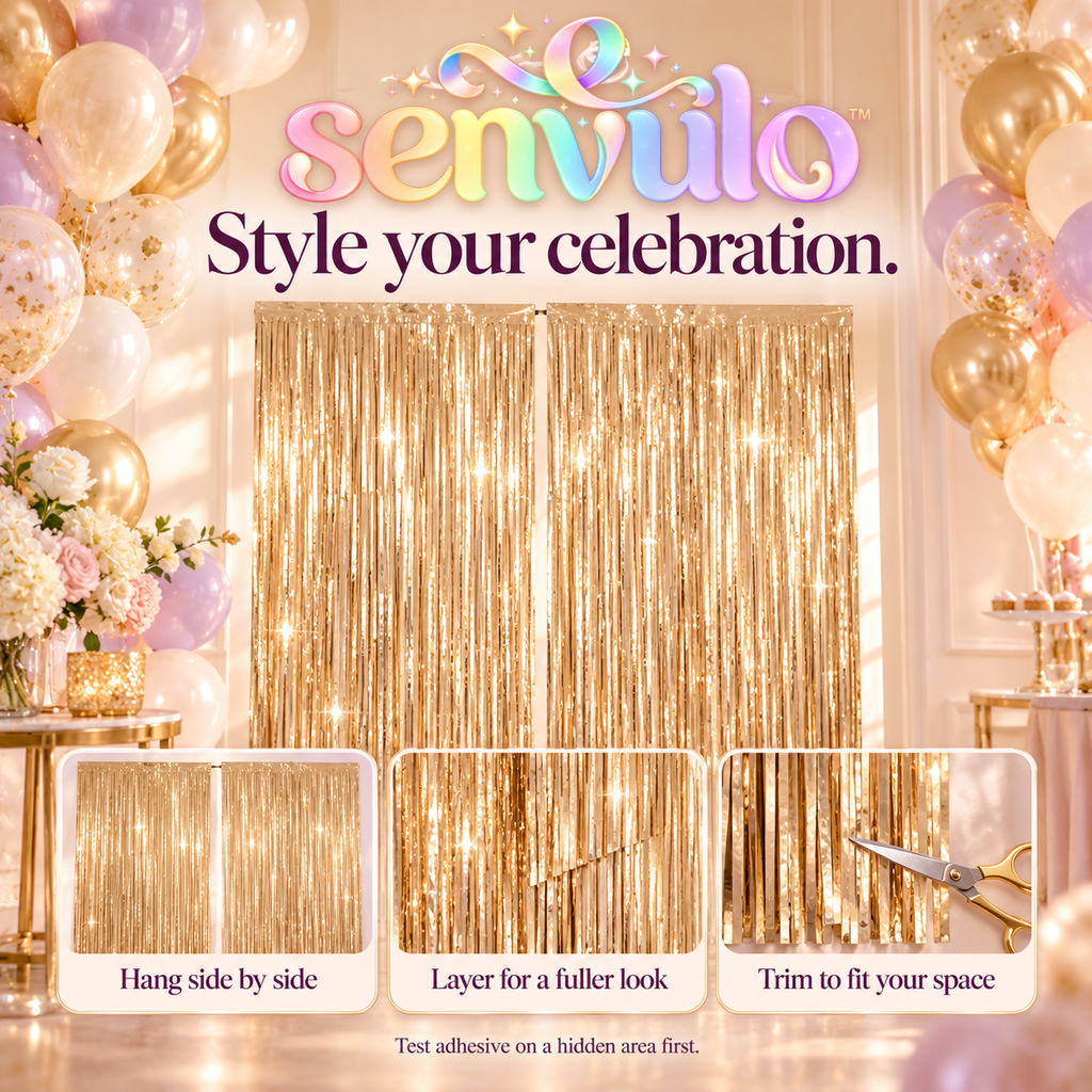 senvulo™ Ribbon Falls Foil Fringe Backdrop Curtains, 2-Pack 3 ft. x 8 ft., Metallic Photo Booth and Birthday Party Wall Decorations