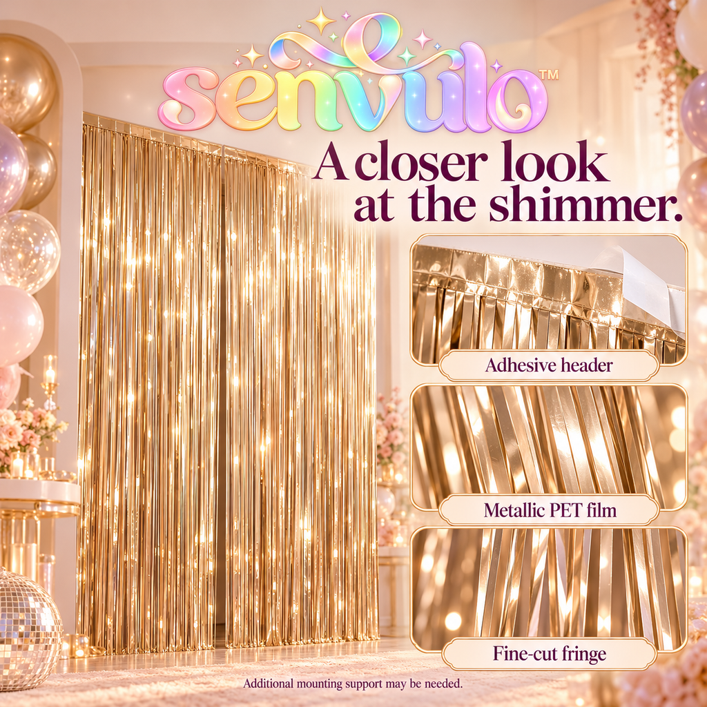 senvulo™ Ribbon Falls Foil Fringe Backdrop Curtains, 2-Pack 3 ft. x 8 ft., Metallic Photo Booth and Birthday Party Wall Decorations