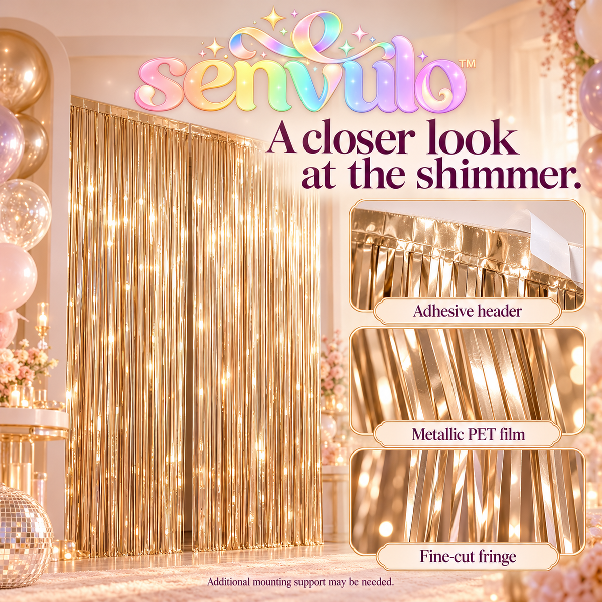 senvulo™ Ribbon Falls Foil Fringe Backdrop Curtains, 2-Pack 3 ft. x 8 ft., Metallic Photo Booth and Birthday Party Wall Decorations