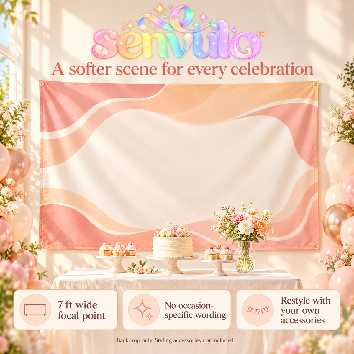 senvulo™ Wavy Colorblock Fabric Party Backdrop, 7 ft. x 5 ft. Polyester Photo Background for Birthdays, Bridal Showers and Dessert Tables