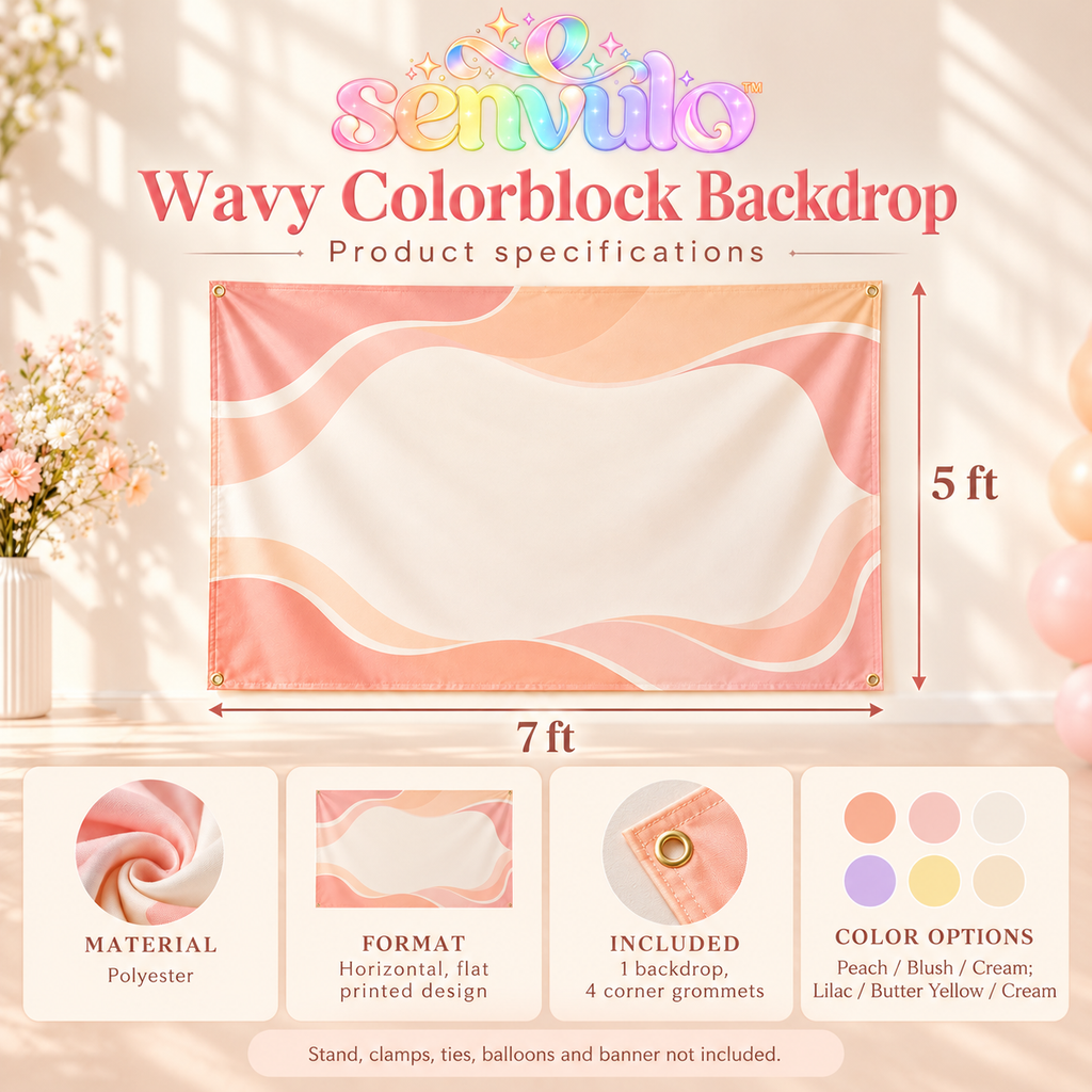 senvulo™ Wavy Colorblock Fabric Party Backdrop, 7 ft. x 5 ft. Polyester Photo Background for Birthdays, Bridal Showers and Dessert Tables