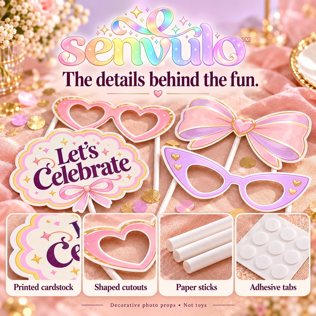 senvulo™ Snap & Celebrate Photo Booth Props Kit, 24-Piece Cardstock Glasses, Bows, Stars and Party Signs for Birthday and Graduation Pictures