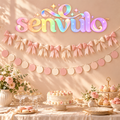 senvulo™ Bow & Flutter Paper Garland Set, 2-Pack 6-Foot Bow and Circle Banners for Birthday, Bridal Shower and Dessert Table Decorations