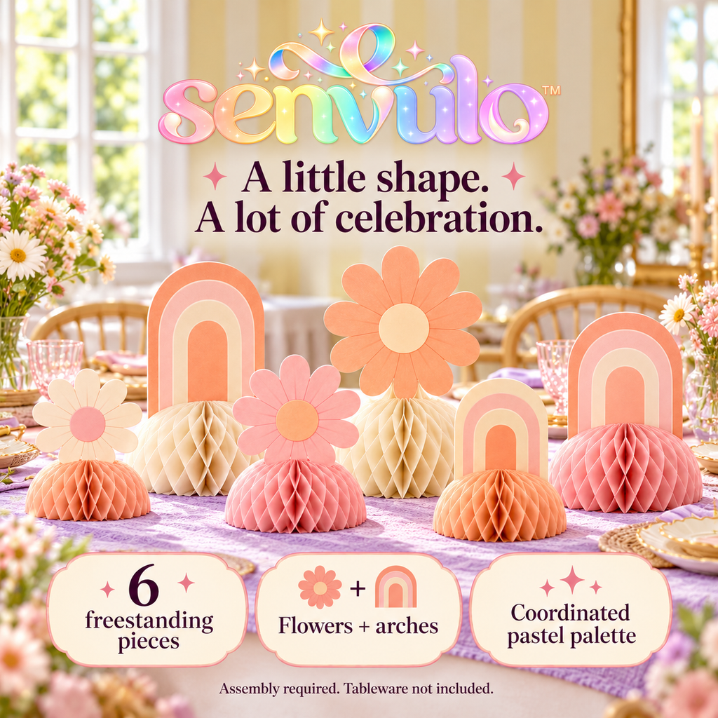 senvulo™ Petal Parade Honeycomb Table Centerpieces, 6-Piece Freestanding Paper Flower and Arch Decorations for Birthday and Baby Shower Tables