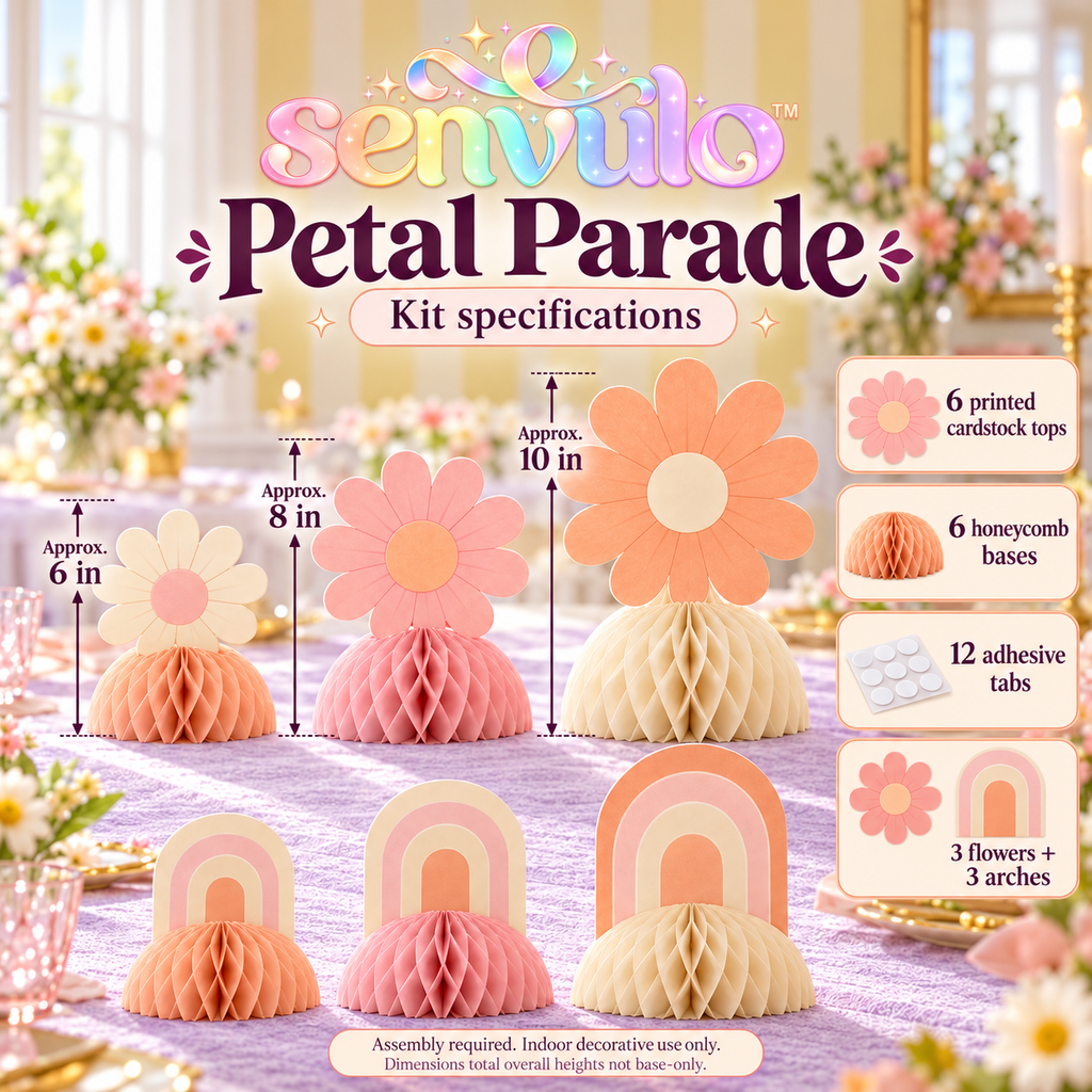 senvulo™ Petal Parade Honeycomb Table Centerpieces, 6-Piece Freestanding Paper Flower and Arch Decorations for Birthday and Baby Shower Tables