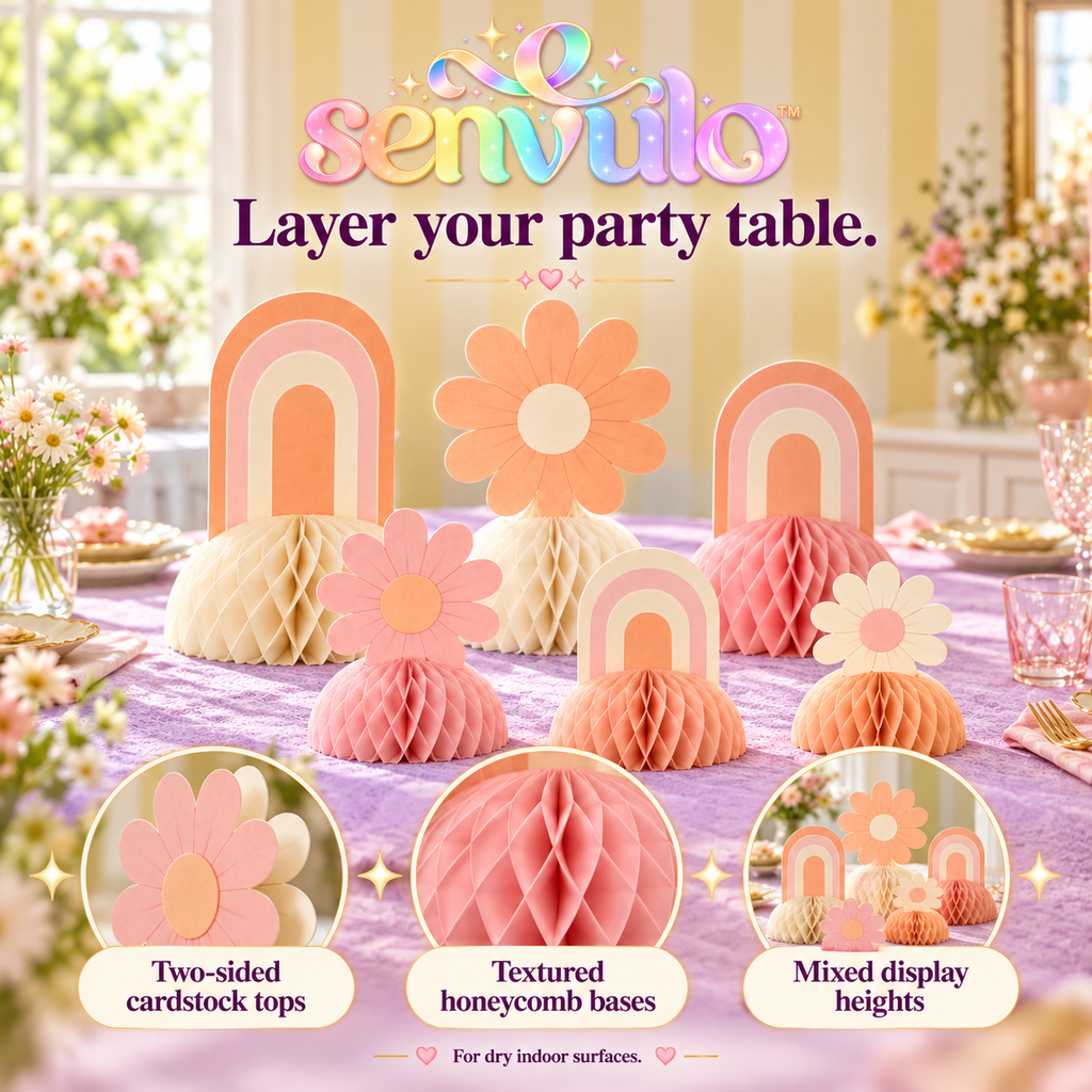 senvulo™ Petal Parade Honeycomb Table Centerpieces, 6-Piece Freestanding Paper Flower and Arch Decorations for Birthday and Baby Shower Tables