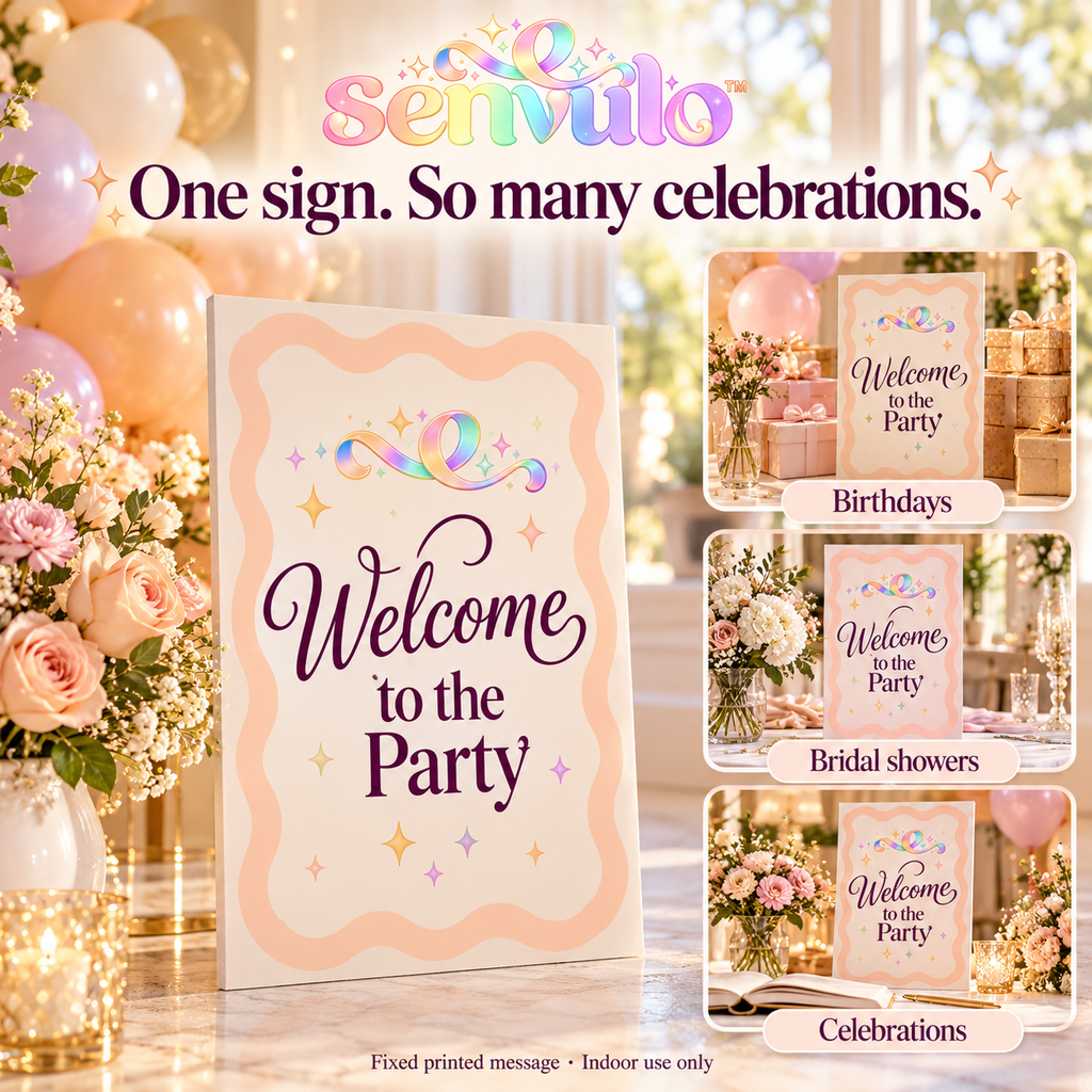 senvulo™ Welcome to the Party Sign, 12 x 18-Inch Printed Foam Board with Wavy Border for Birthday, Bridal Shower and Celebration Entry Displays