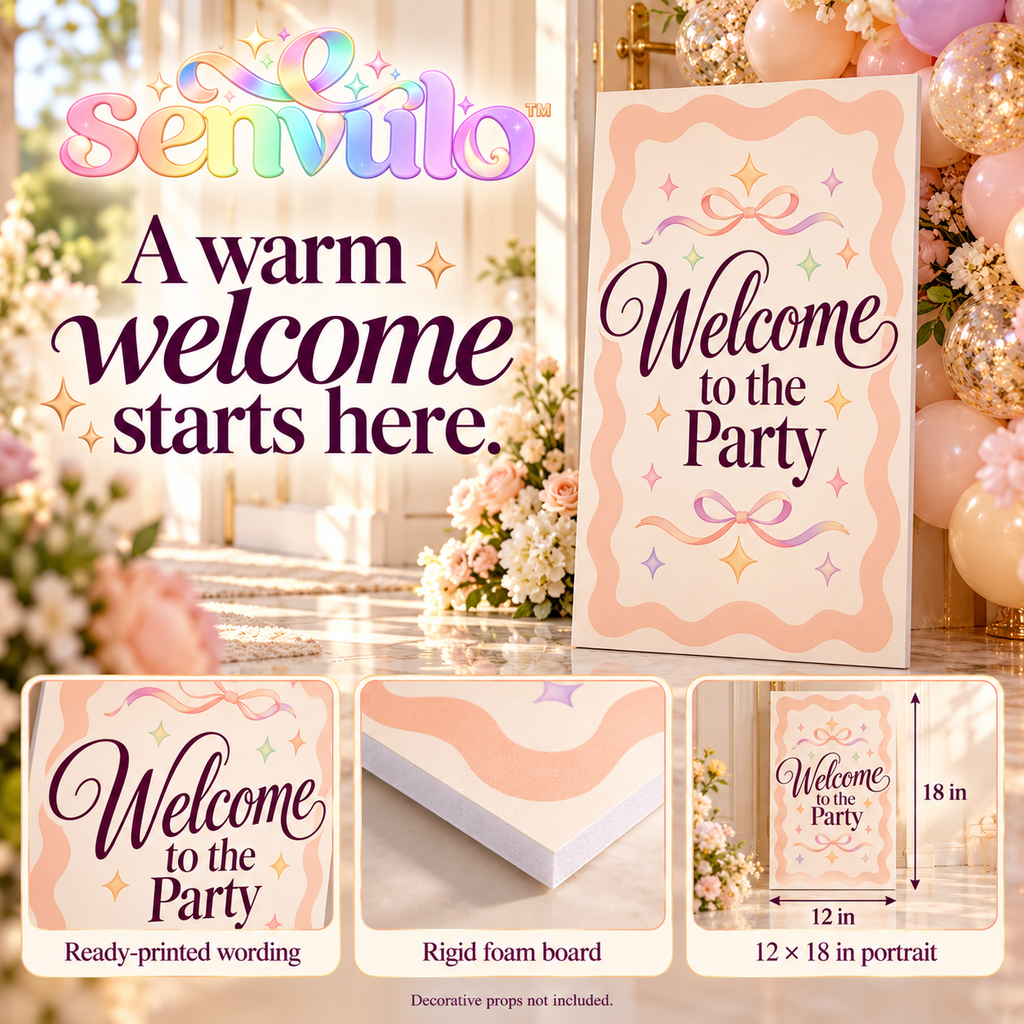 senvulo™ Welcome to the Party Sign, 12 x 18-Inch Printed Foam Board with Wavy Border for Birthday, Bridal Shower and Celebration Entry Displays