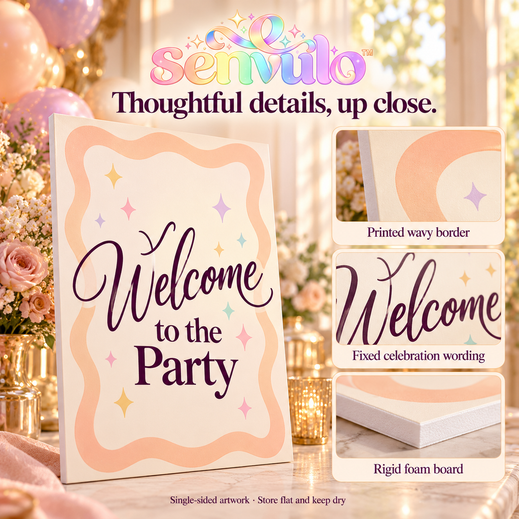 senvulo™ Welcome to the Party Sign, 12 x 18-Inch Printed Foam Board with Wavy Border for Birthday, Bridal Shower and Celebration Entry Displays