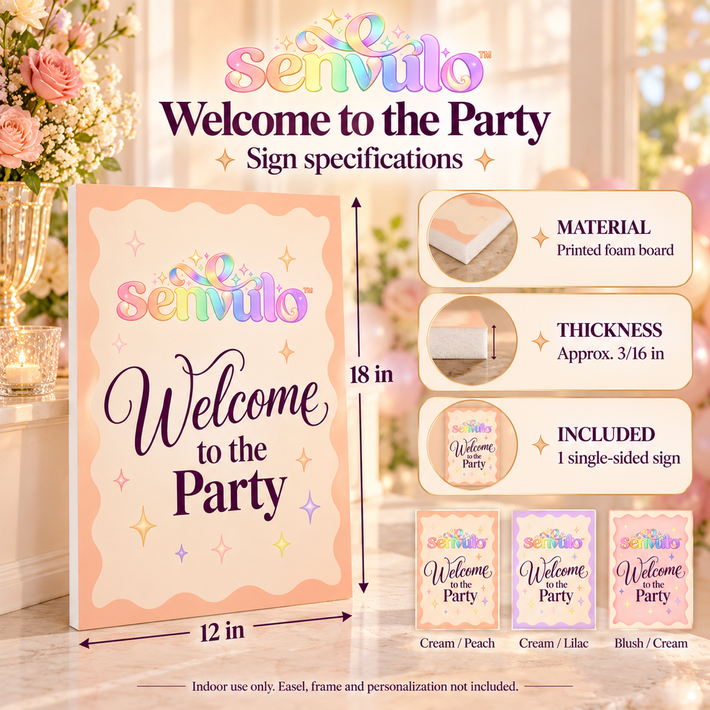 senvulo™ Welcome to the Party Sign, 12 x 18-Inch Printed Foam Board with Wavy Border for Birthday, Bridal Shower and Celebration Entry Displays