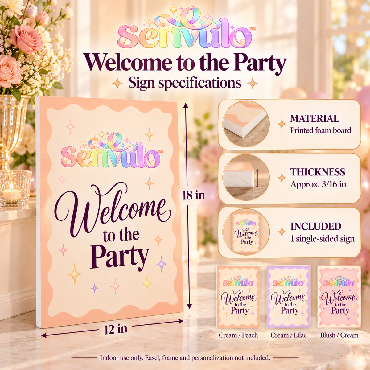 senvulo™ Welcome to the Party Sign, 12 x 18-Inch Printed Foam Board with Wavy Border for Birthday, Bridal Shower and Celebration Entry Displays